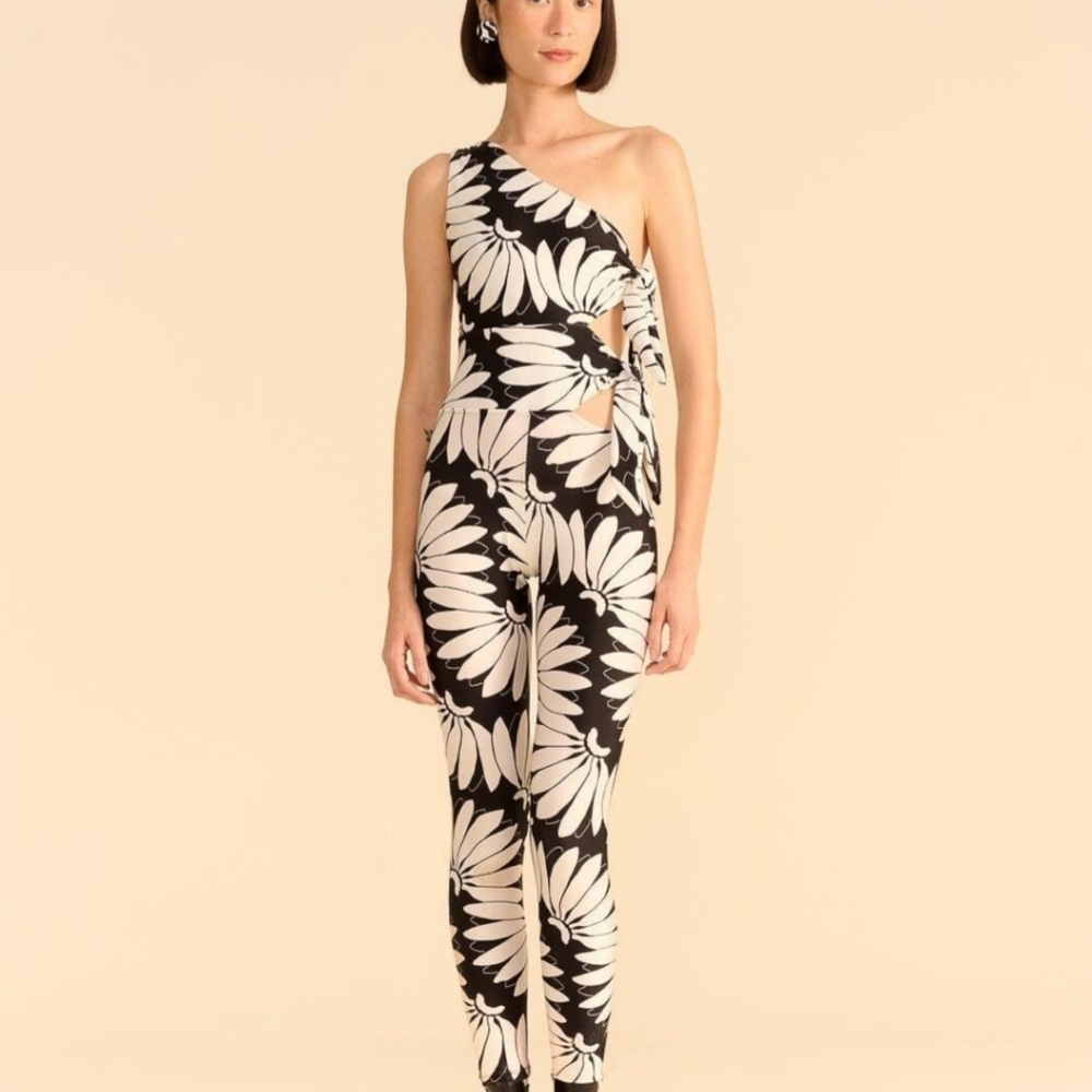 FARM Rio Black and White Floral Jumpsuit